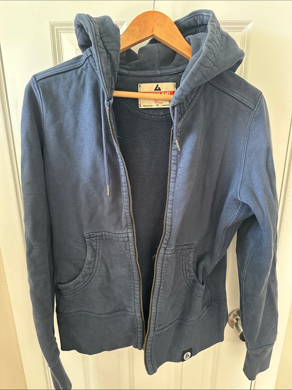 American Giant Navy Blue Full-Zip Hooded Sweatshirt